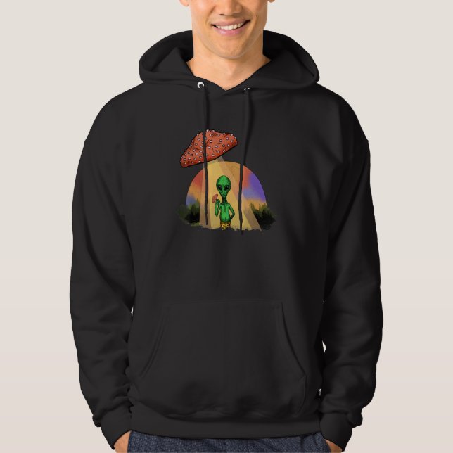 Alien Abducted UFO Mushroom Psychedelic Trippy Out Hoodie (Framsida)