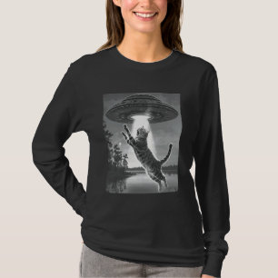 Alien Abduction Cats UFO Flies Saucer Space Funny T Shirt