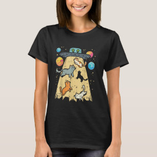 Alien Abduction Cats UFO Flies Saucer Space Kvinno T Shirt