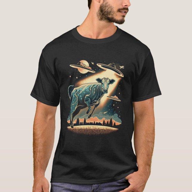 Alien Abduction Cow UFO-område Extraterrestrial T Shirt (Framsida)