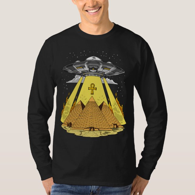 Alien Abduction Egyptian Pyramids Ancient UFO T Shirt (Framsida)