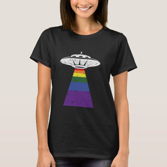 Alien Abduction Gay pride LGBT-Q Gaylien UFO Proud T Shirt (Framsida)