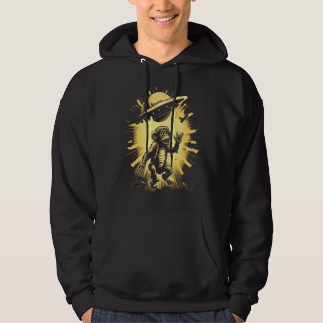 Alien Abduction Monkey Ape UFO Spaceship Extraterr Hoodie (Framsida)