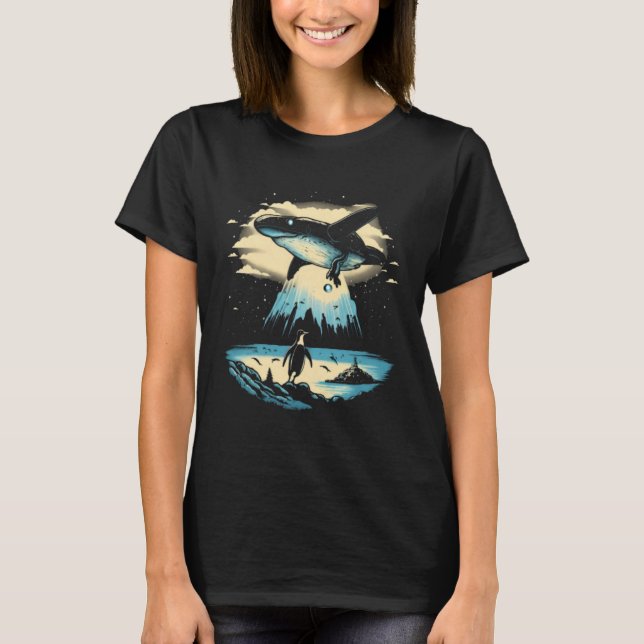 Alien Abduction Penguin UFO Spaceship Extraterrest T Shirt (Framsida)