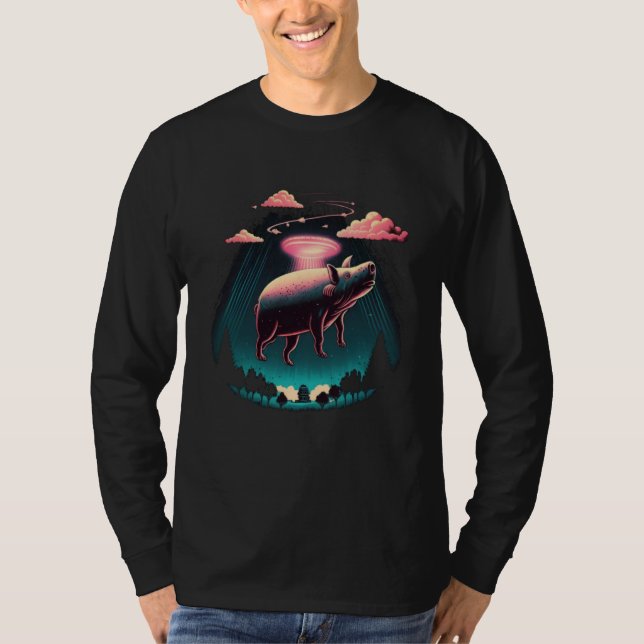 Alien Abduction Pig UFO Spaceship Extraterrestrial T Shirt (Framsida)