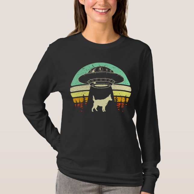 Alien Abduction Red Blue Heeler Cattle Hund Ufo Sp T Shirt (Framsida)