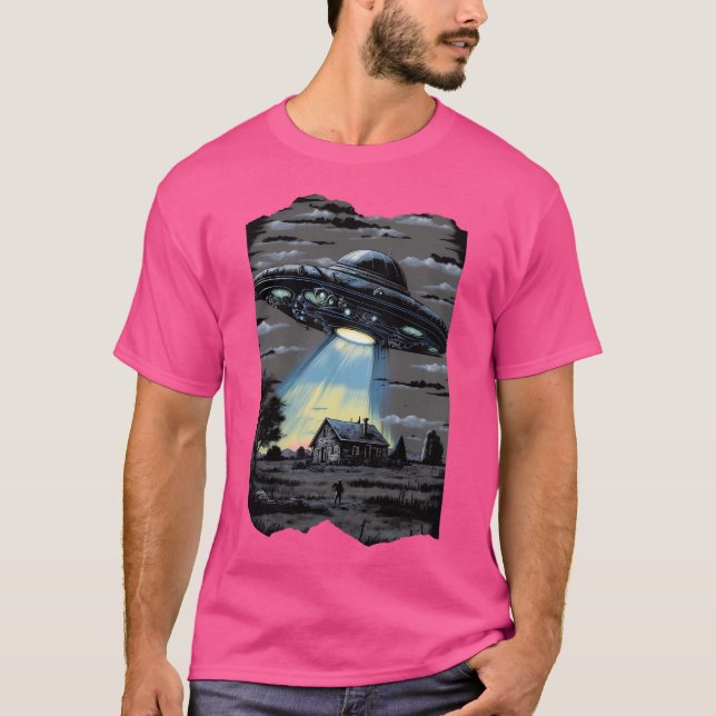 Alien Abduction Ufo Flies Saucer T Shirt (Framsida)