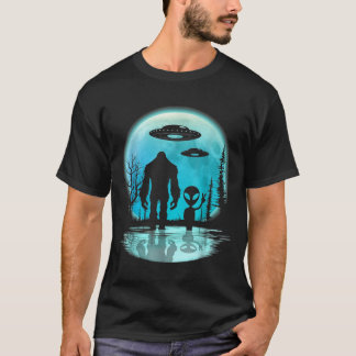 Alien And Bigfoot Moon T Shirt
