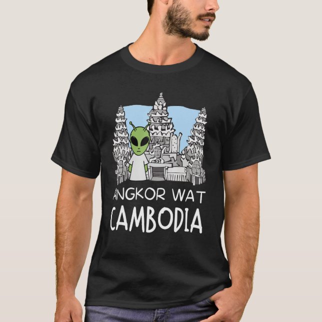 Alien Angkor Wat Khmer Historical Temple Cambodia T Shirt (Framsida)
