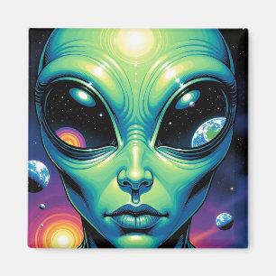Alien Ansikte med planetreflexioner i Ögon Magnet