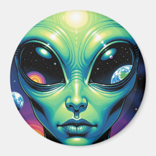 Alien Ansikte med planetreflexioner i Ögon Magnet
