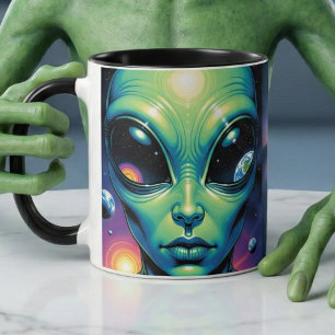 Alien Ansikte med planetreflexioner i Ögon Mugg