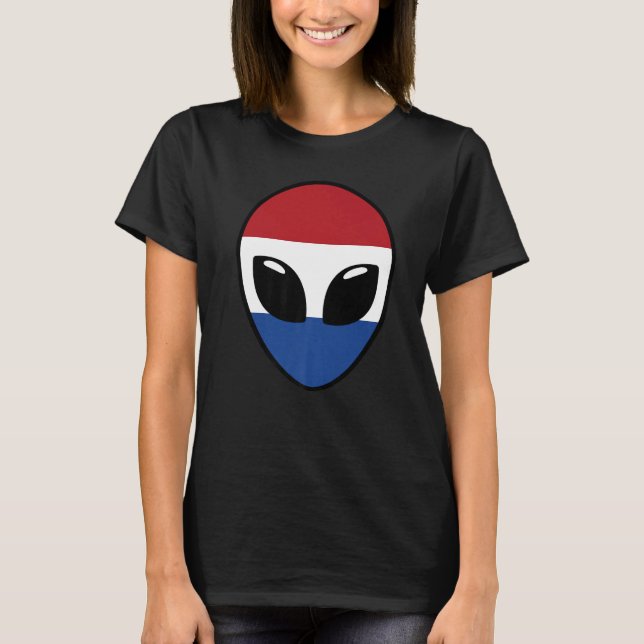 Alien Ansikte Nederländerna Holland Dutch Flagga T Shirt (Framsida)