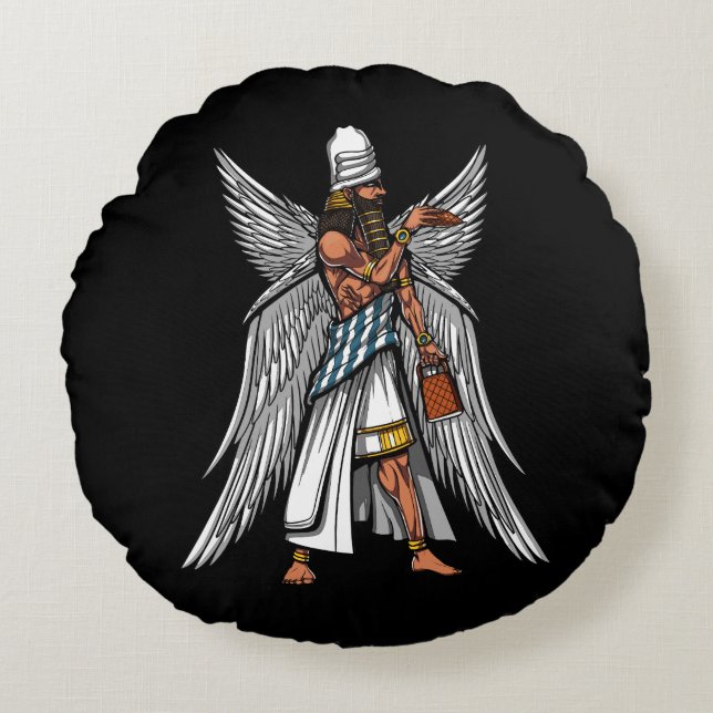 Alien Anunaki Gud Ancient Sumerian Kung Rund Kudde (Framsidan)