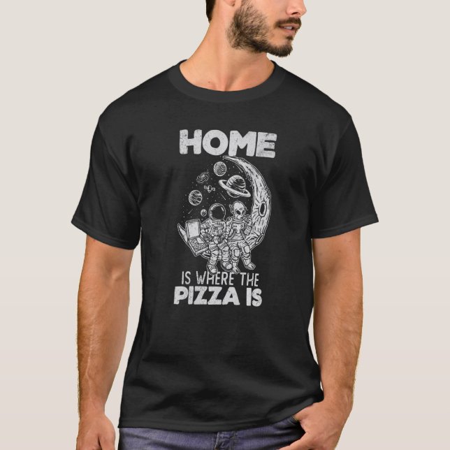 Alien Astronaut Eating Pizza In The Cosmos  Pizza T Shirt (Framsida)