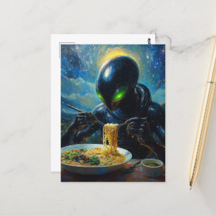 Alien äter Ramen Vykort