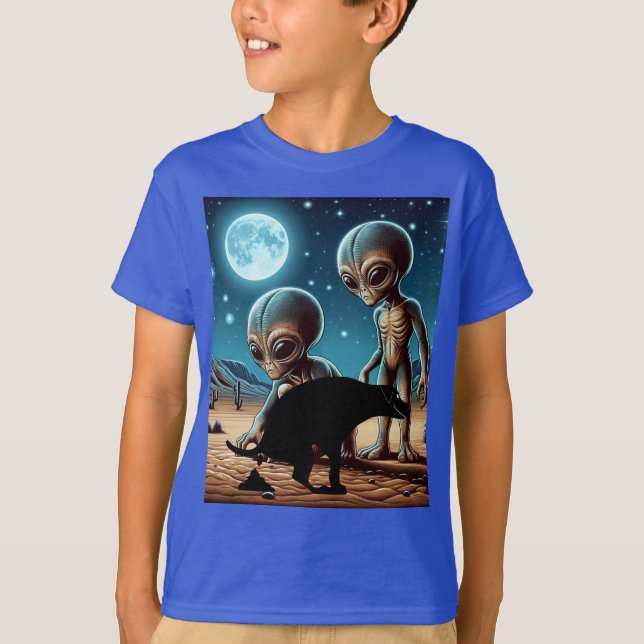 Alien Äventyr Pooping Hund T Shirt (Framsida)