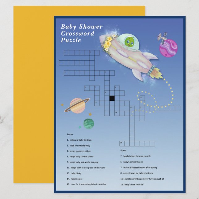 Alien Baby Shower Crossword Puzzle-spelkort (Fram/baksida)