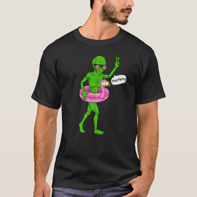 Alien Bassäng Party Flamingo Flyter Ufo Extraterre T Shirt (Framsida)