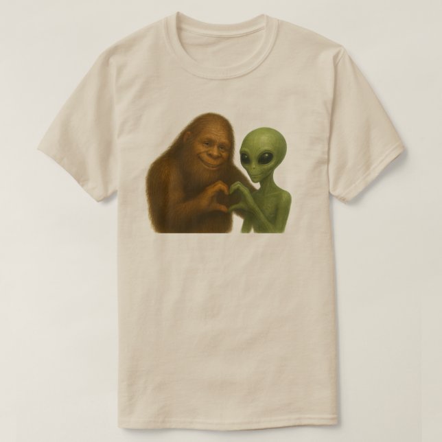Alien & Bigfoot i kärlek  Par | Kryptidromans T Shirt (Design framsida)