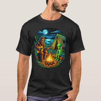 Alien Bigfoot Loch Ness lägereld Sasquatch Roligt T Shirt