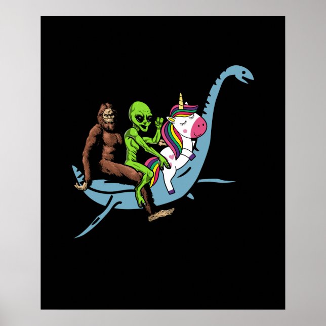 Alien Bigfoot Unicorn Riding Loch Ness Monster Poster (Framsidan)