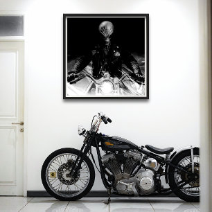 Alien-Biker (svartvitt) Poster