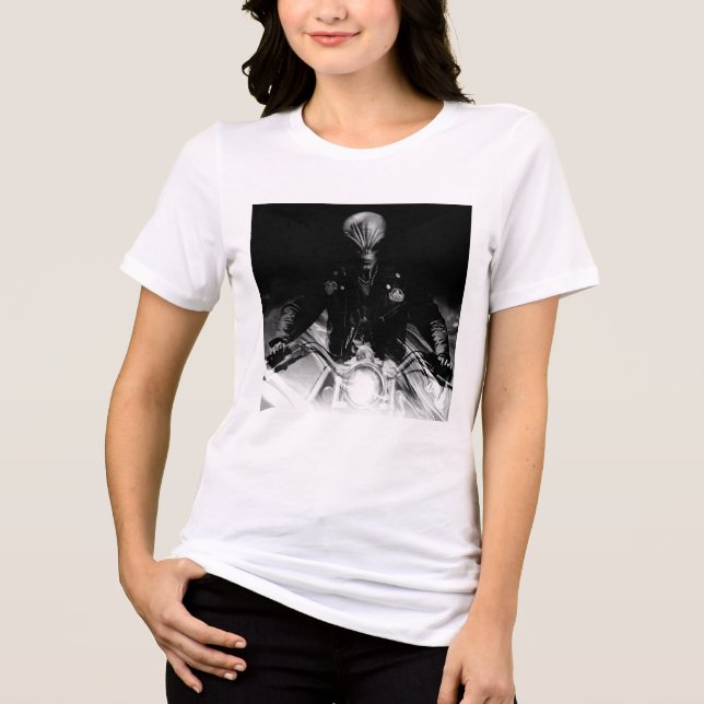 Alien-Biker (svartvitt) T Shirt (Framsida)