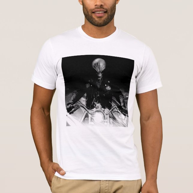 Alien-Biker (svartvitt) T Shirt (Framsida)
