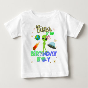 Alien Birthday Boy Party Theme Spaceship Sister T- T Shirt