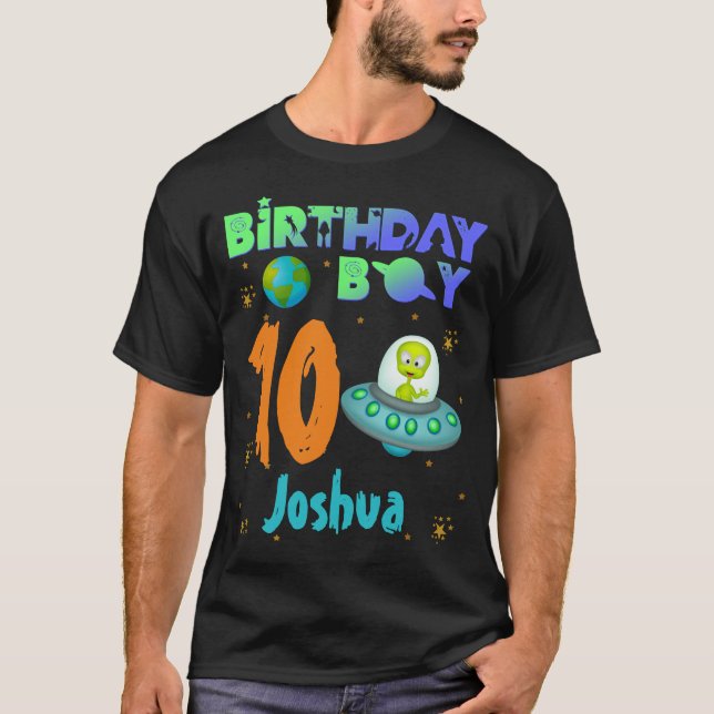 Alien Birthday Boy Party Theme Spacesship T Shirt (Framsida)