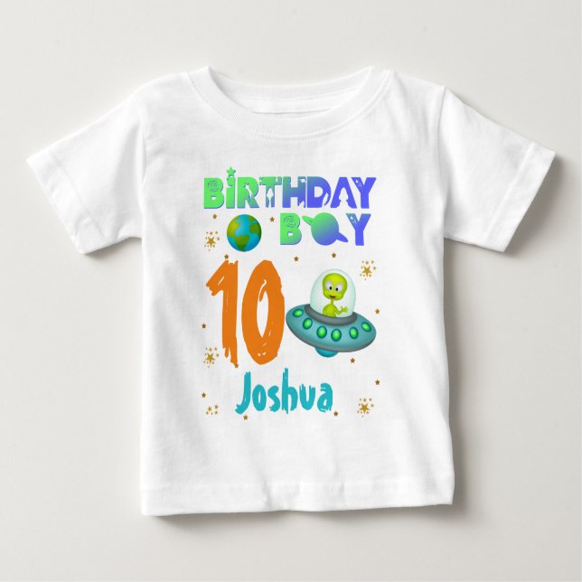 Alien Birthday Boy Party Theme Spacesship T Shirt (Framsida)