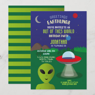 Alien Birthday Spaceship Utomjordingars Invasion S Inbjudningar