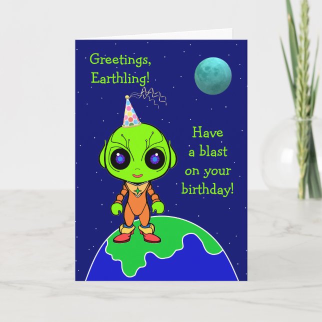 Alien Birthday-viket kort för barn av Jo Bilder (Framsida)