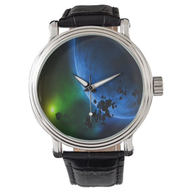 Alien Blue Planets & Asteroids Armbandsur (Framsida)
