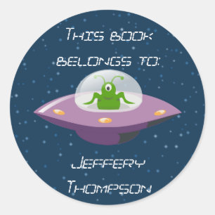 Alien Bookplate Stickers Runt Klistermärke