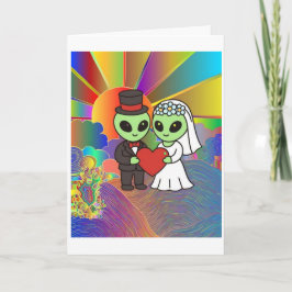 Alien Bride and Groom Wedding Retro Neon  Tack Kort