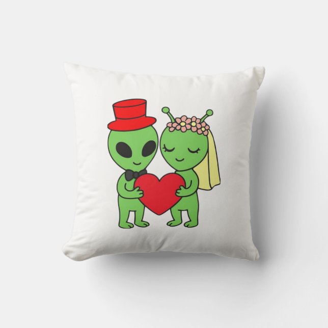 Alien Bride Groom Decorative Wedding Kudde (Framsida)