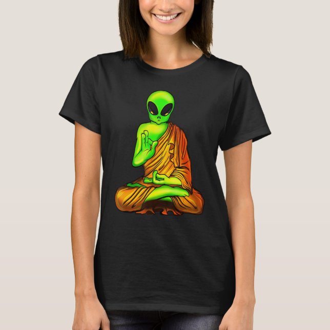 Alien Buddha Extra Terrestrial Conspiracy Invasion T Shirt (Framsida)