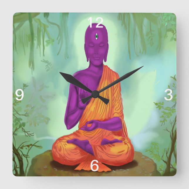 Alien Buddha Meditation-väggklocka Fyrkantig Klocka (Framsida)