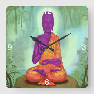 Alien Buddha Meditation-väggklocka Fyrkantig Klocka