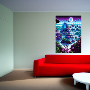 Alien-by på främmande planet AI Art Poster