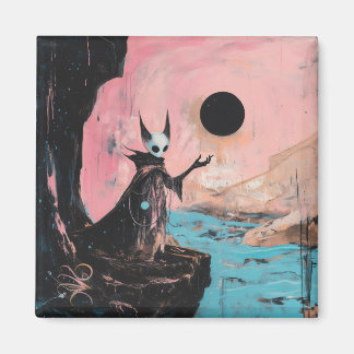 Alien Cat Black Måne Occult Mörk Witchy AI Art Magnet