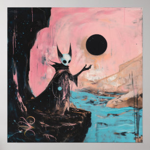 Alien Cat Black Måne Witchy AI Art Matte Value Poster