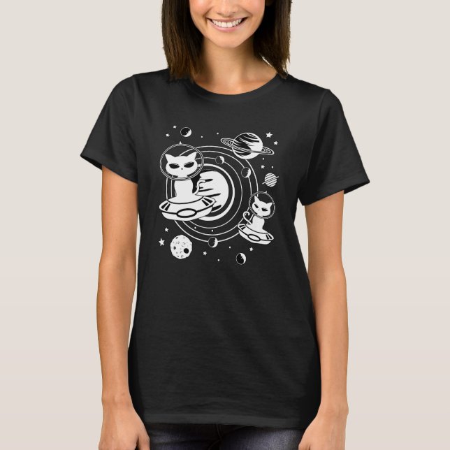 Alien Cat Cats Ufo Space Kitten Pets Funny Gift T Shirt (Framsida)