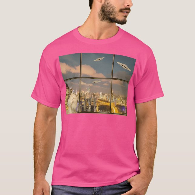 Alien Cat Chronicles Selfie and Ufo T Shirt (Framsida)