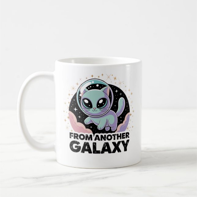 Alien Cat Cosmic Design Space Kitty Sci-Fi Artwork Kaffemugg (Vänster)