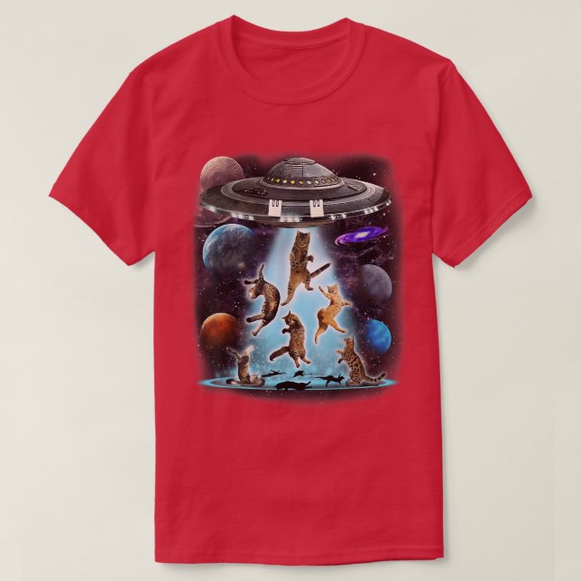 Alien Cat Flying Saucer Outer Space Planets Scienc T Shirt (Design framsida)