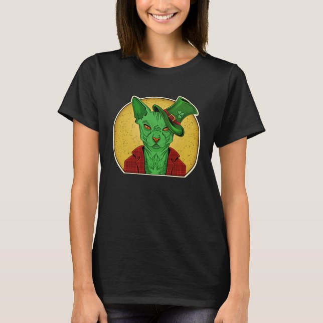 Alien Cat Green Sphynx Leprechaun Cool Hairless Sp T Shirt (Framsida)