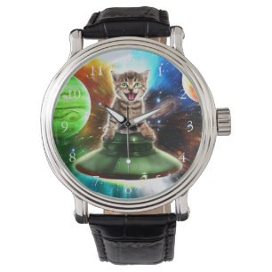 Alien cat in the ufo saucer armbandsur